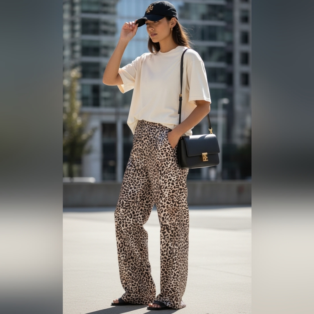 Streetwear Society Satin Leopard Wide Leg Pants